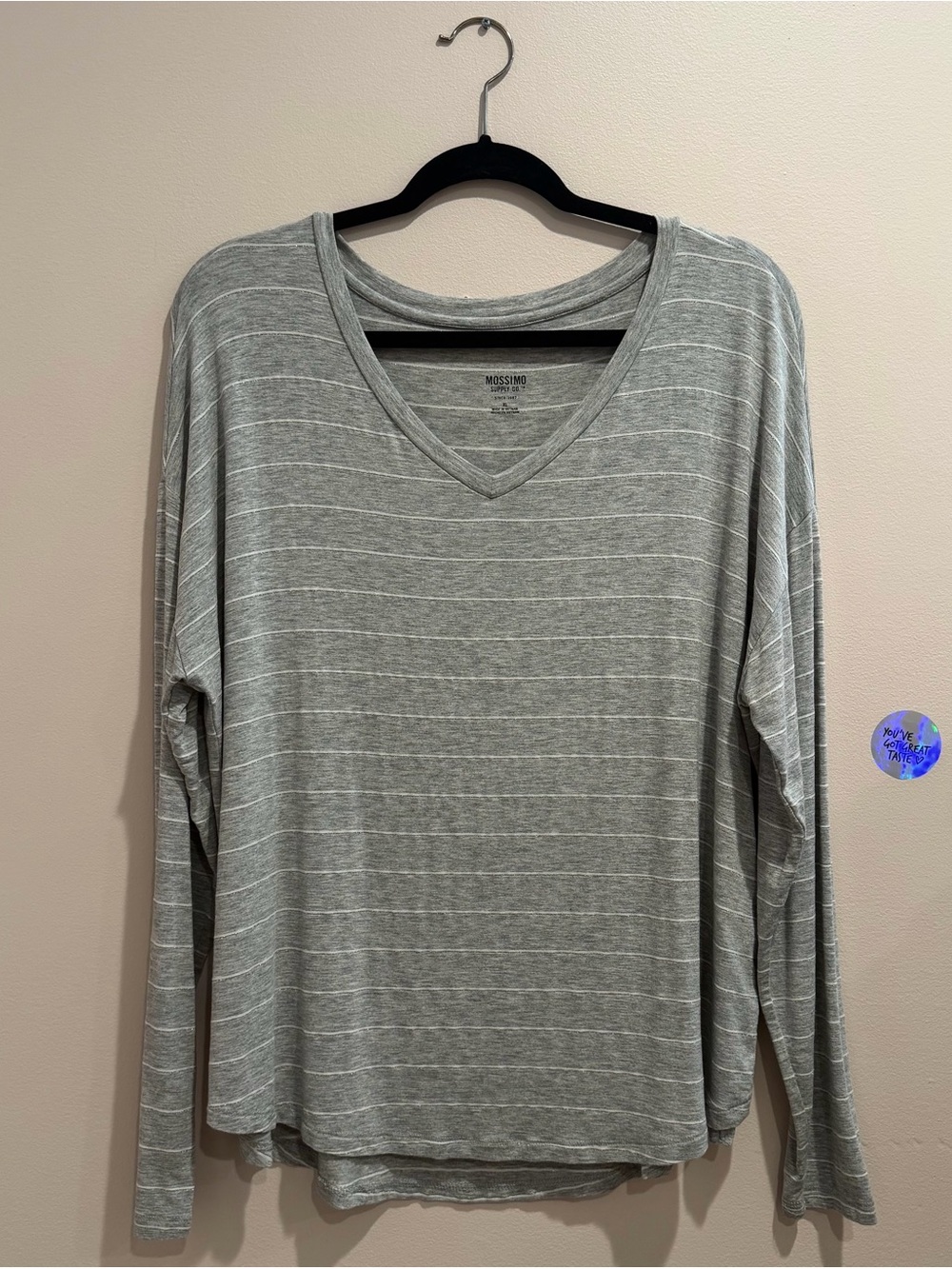 Women's Rayon V-Neck Striped Sparkle Relaxed Cozy Top XL